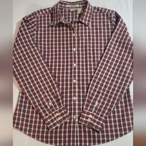 L.L. Bean Women's Red, Blue, And White Plaid Oxford Button Down Shirt. Sz M